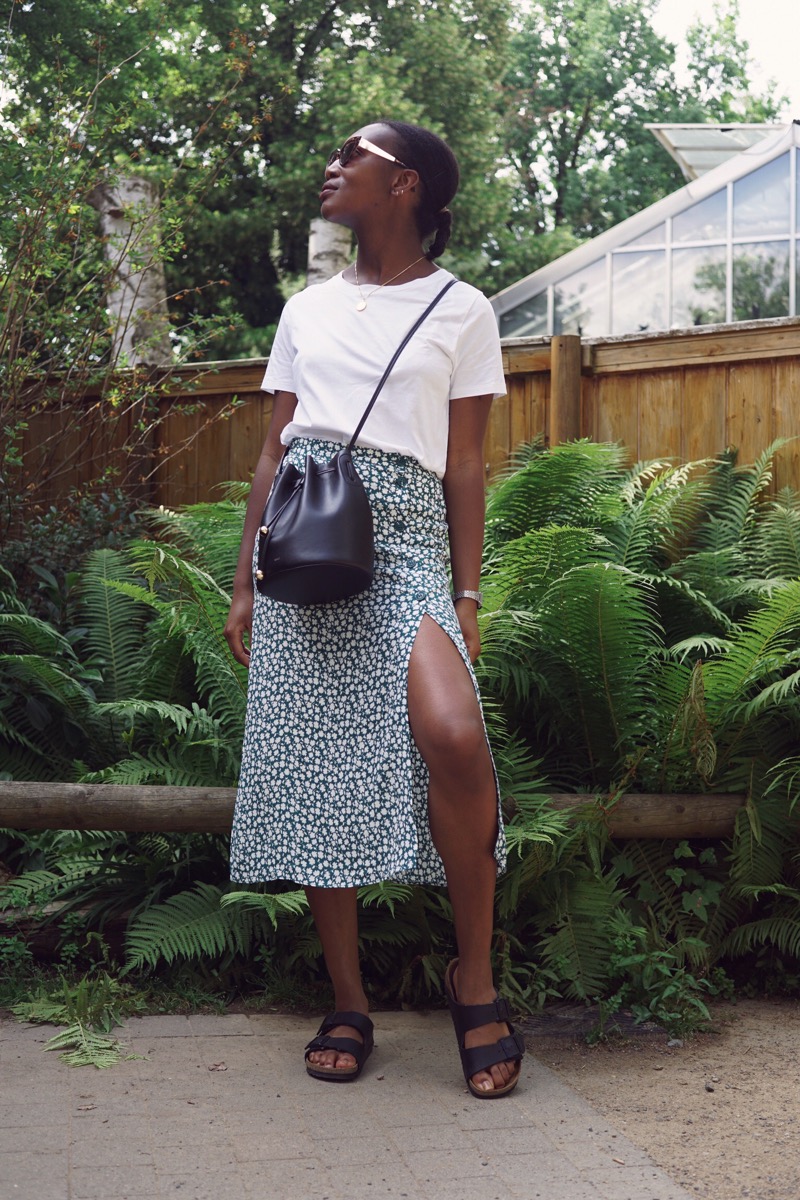 Green floral shop skirt outfit