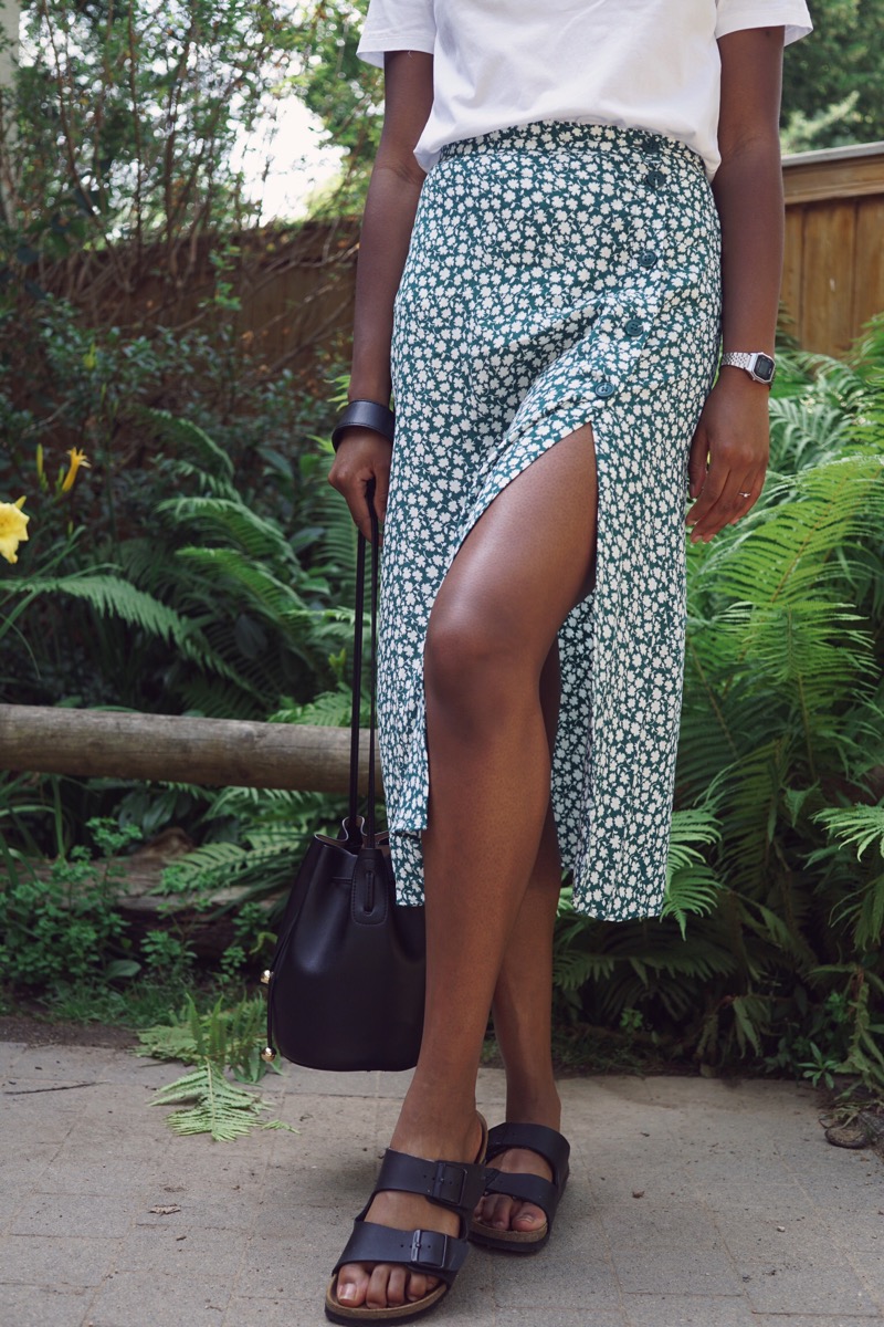 Floral green midi skirt