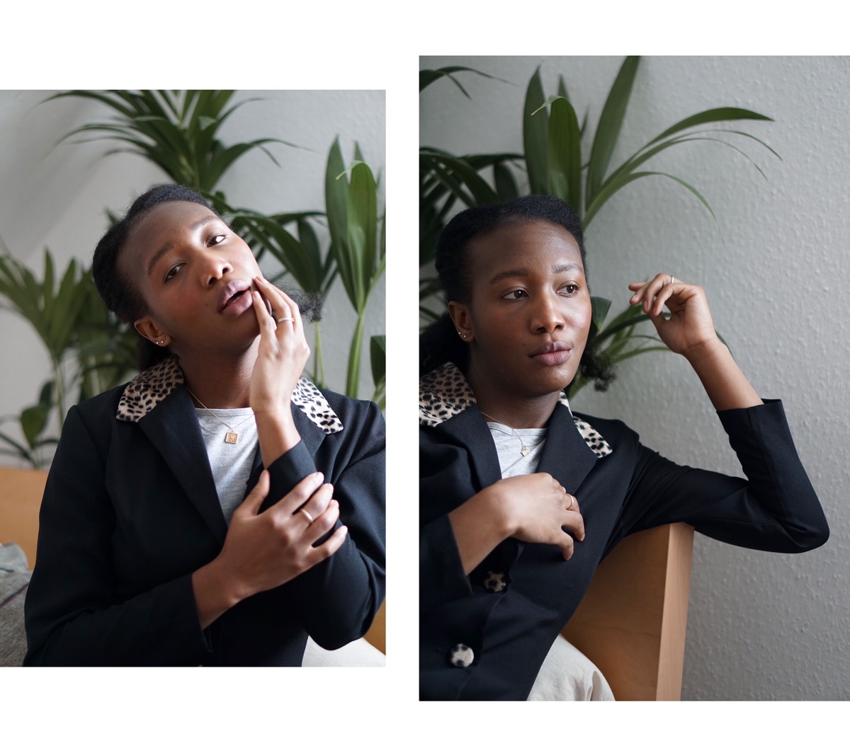 Black blazer with animal print