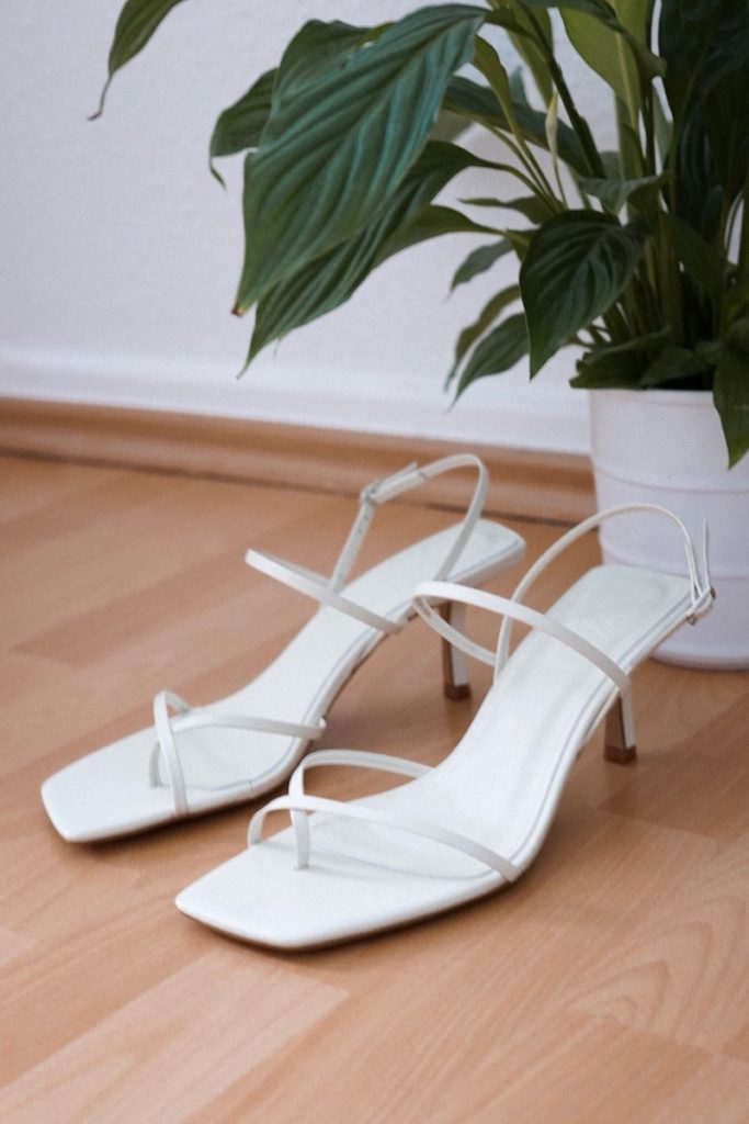 white strappy kitten heels